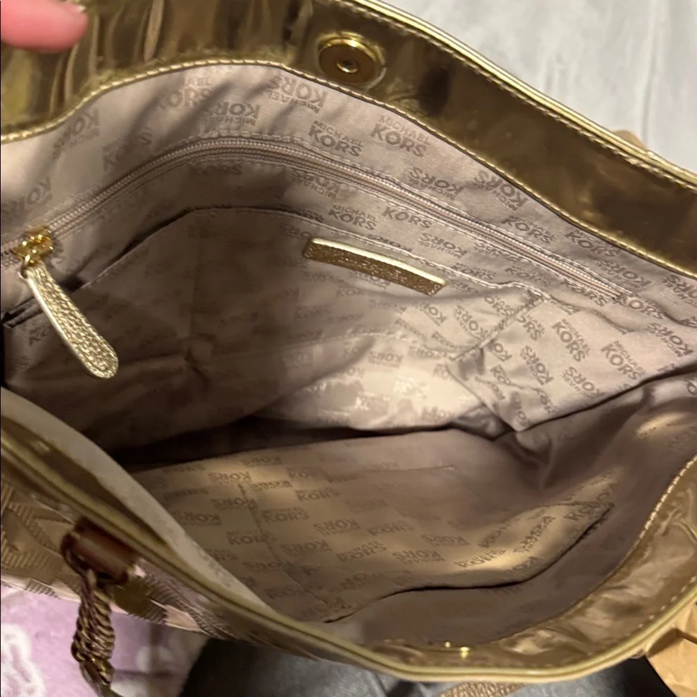 Michael Kors Metallic Gold MK Logo Tote - Picture 3 of 4